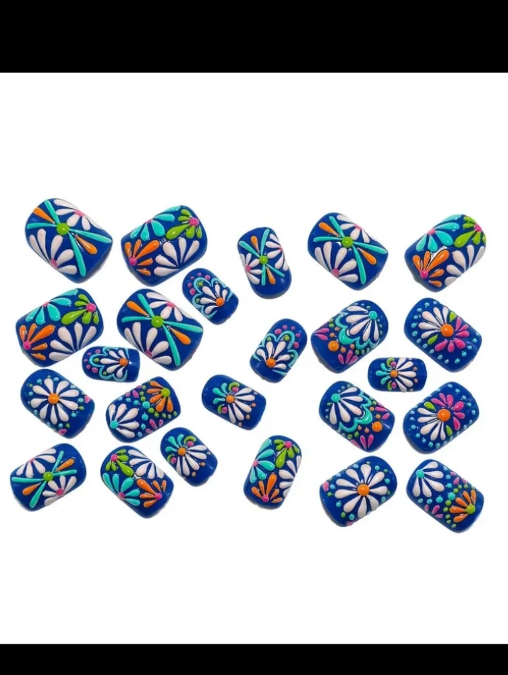 🔥3/$21 Bold Blue Daisy Nail Art Press-On Nails